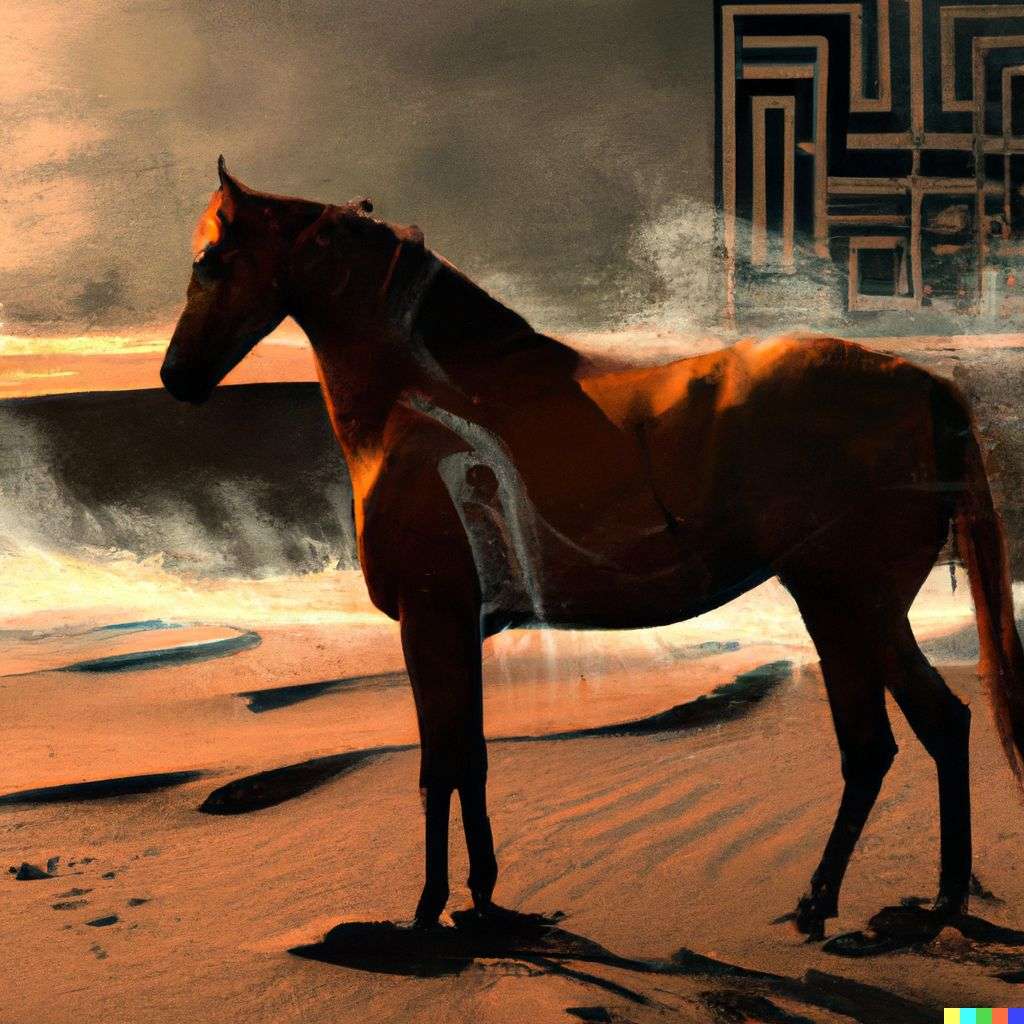 a horse, digital art, dystopia